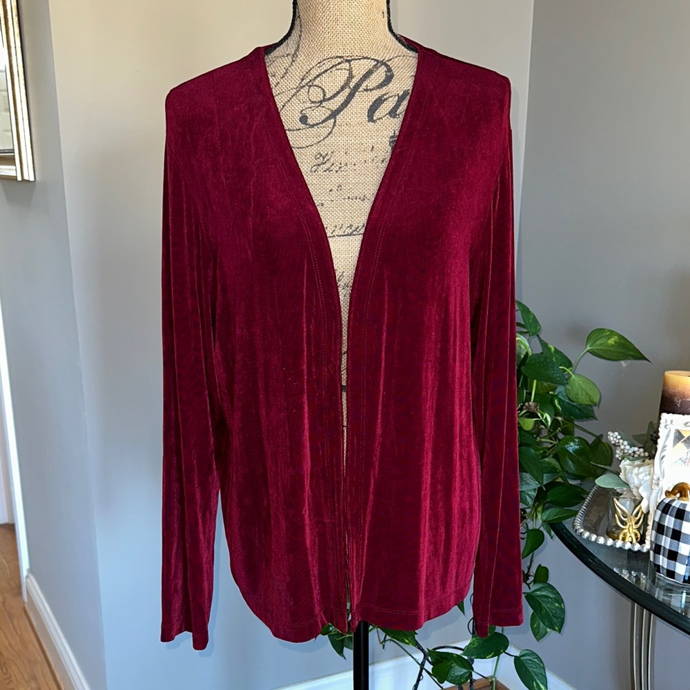 Chico's Traveler’s Rich Red Velvet Like Cardigan Chicos size 3